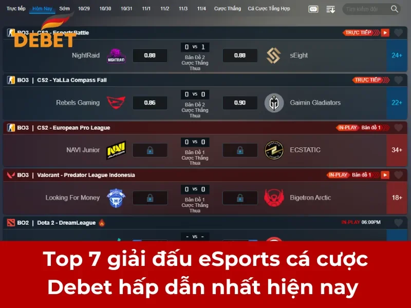 Top 7 giải đấu eSports cá cược Debet hấp dẫn